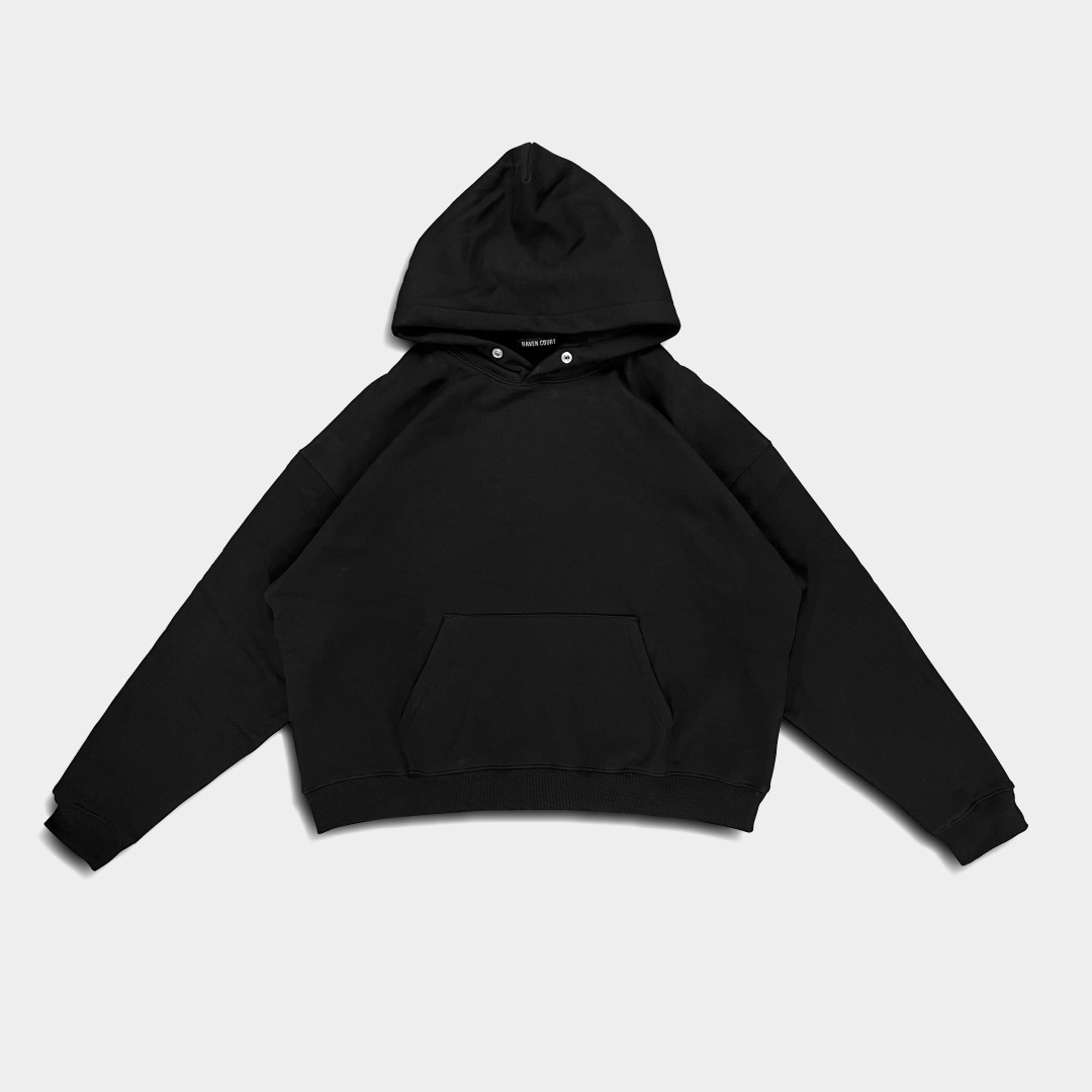 Black Boxy Fleece Hoodie V2